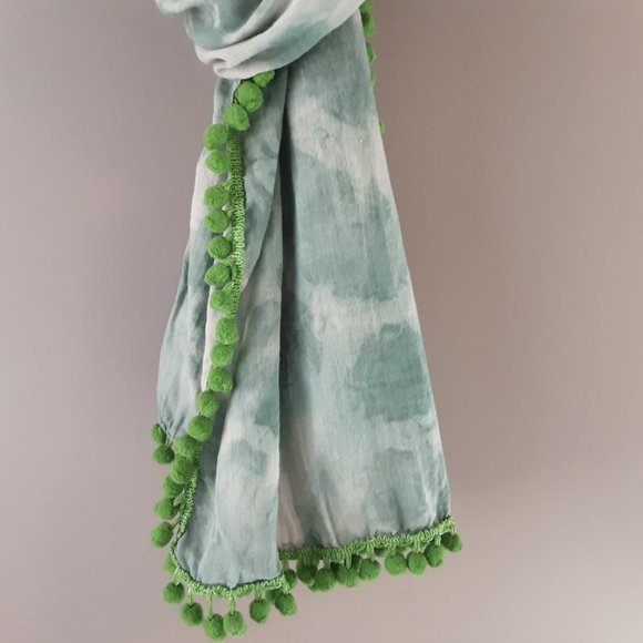 Natural Life Cotton Tie Dye Pom Pom Oblong Scarf - Picture 7 of 10